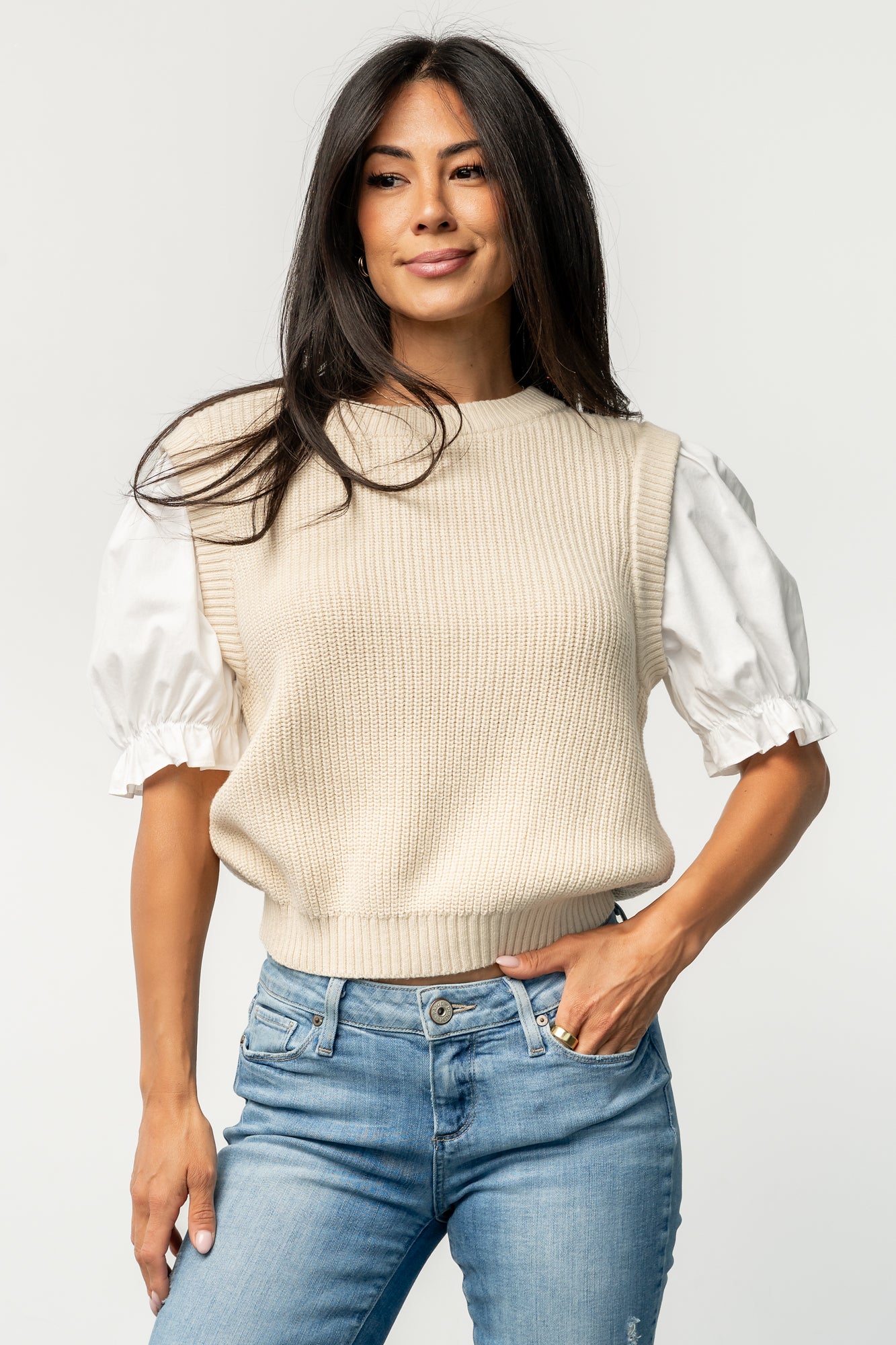 Taylor Puff Sleeve Top | Cream + Ivory Secondary image