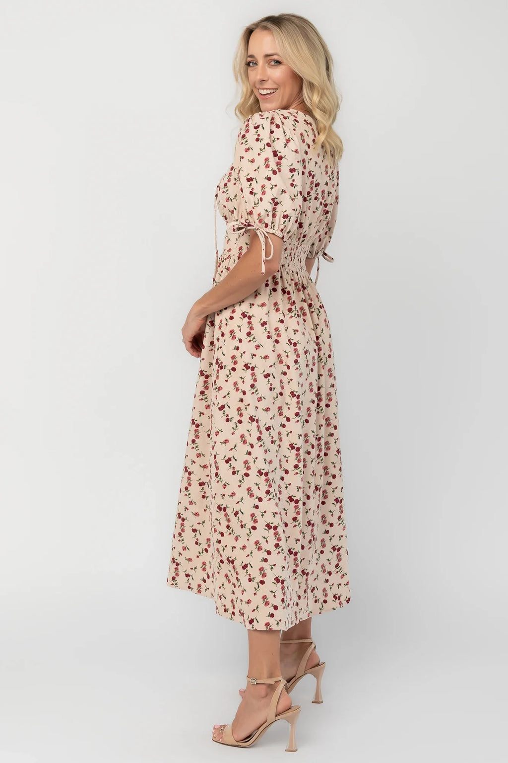 Beatrix Midi Dress | Ivory + Berry Floral