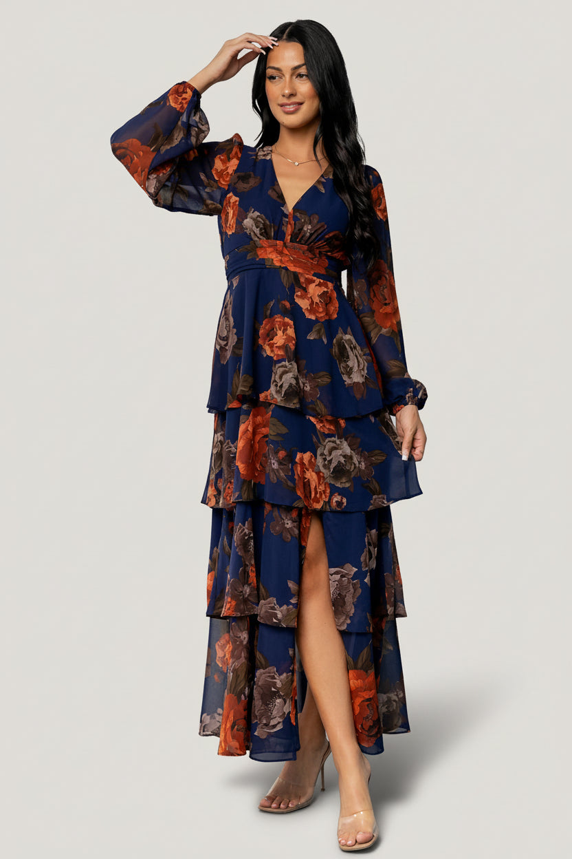 Mariella Tiered Maxi Dress | Navy + Rust Main image