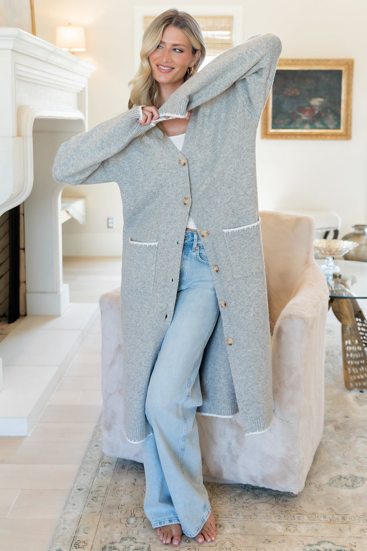 Senna Longline Cardigan | Light Gray Main image