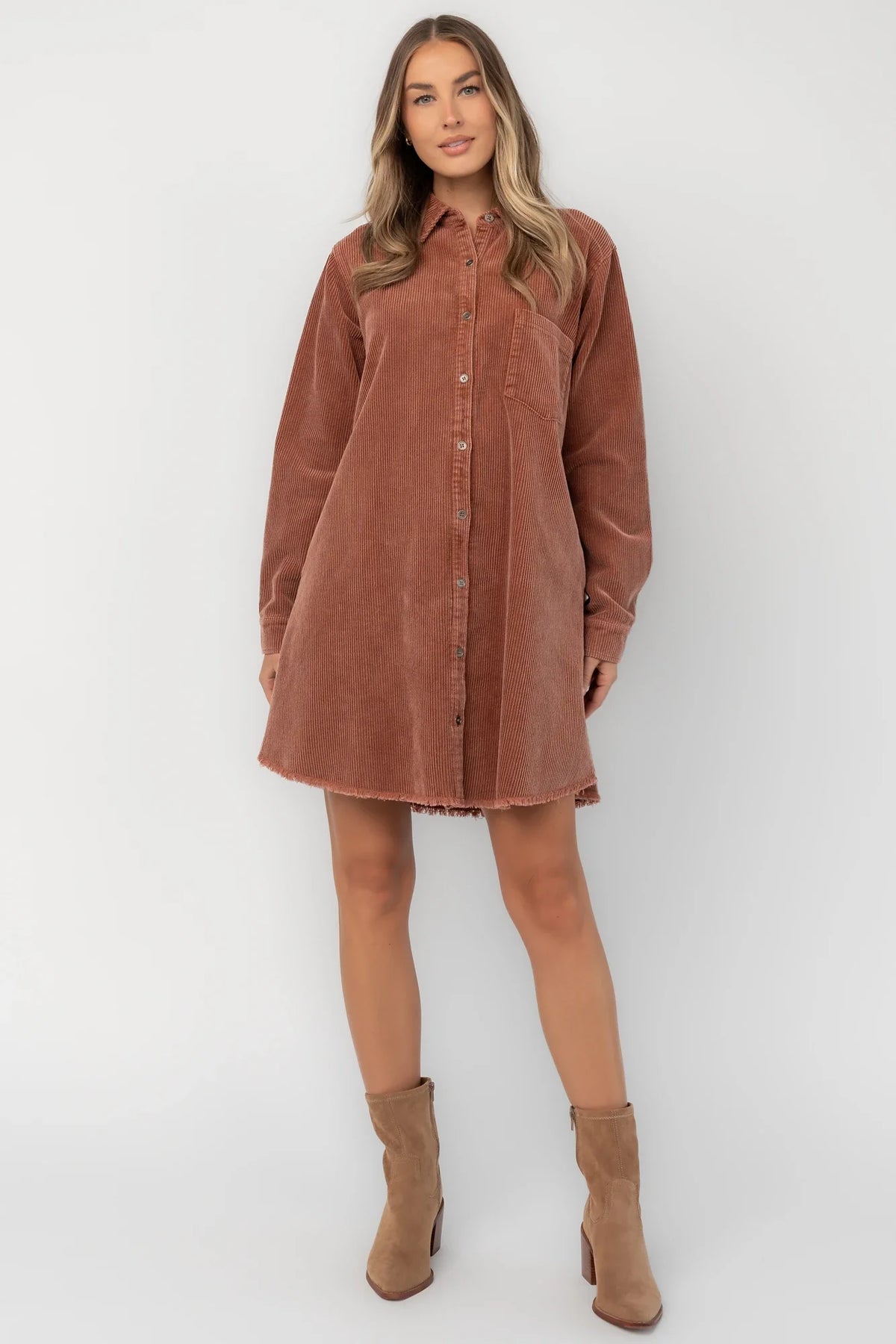 Jordan Button Up Short Dress | Dusty Clay Main image