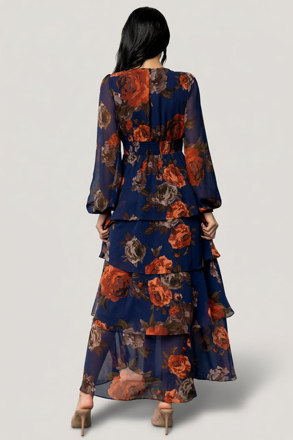 Mariella Tiered Maxi Dress | Navy + Rust