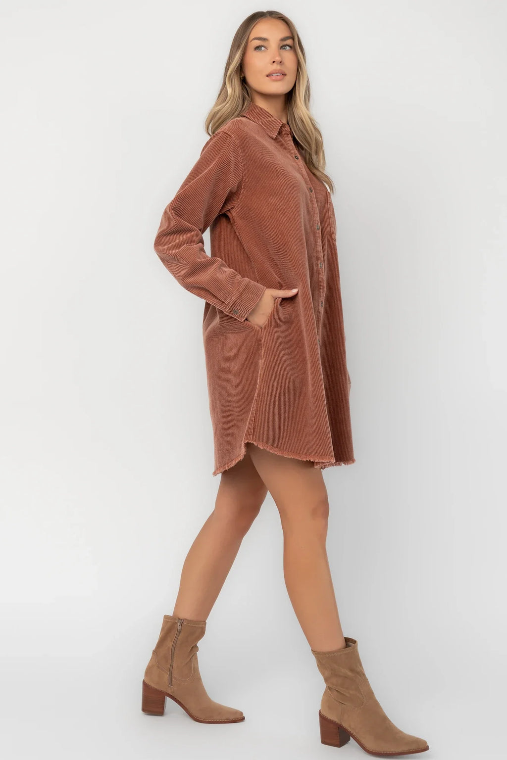 Jordan Button Up Short Dress | Dusty Clay