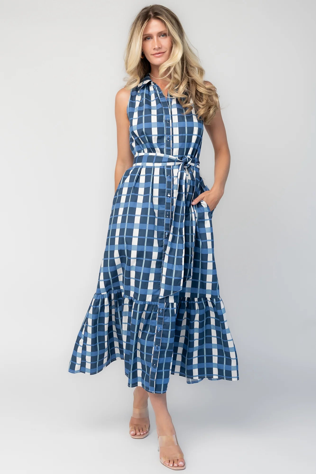 Brooke Button Down Dress | Blue + White Secondary image