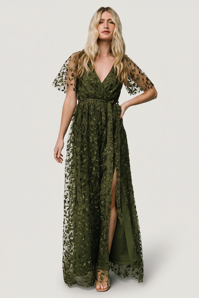 Marseille Embossed Maxi Dress | Olive Main image