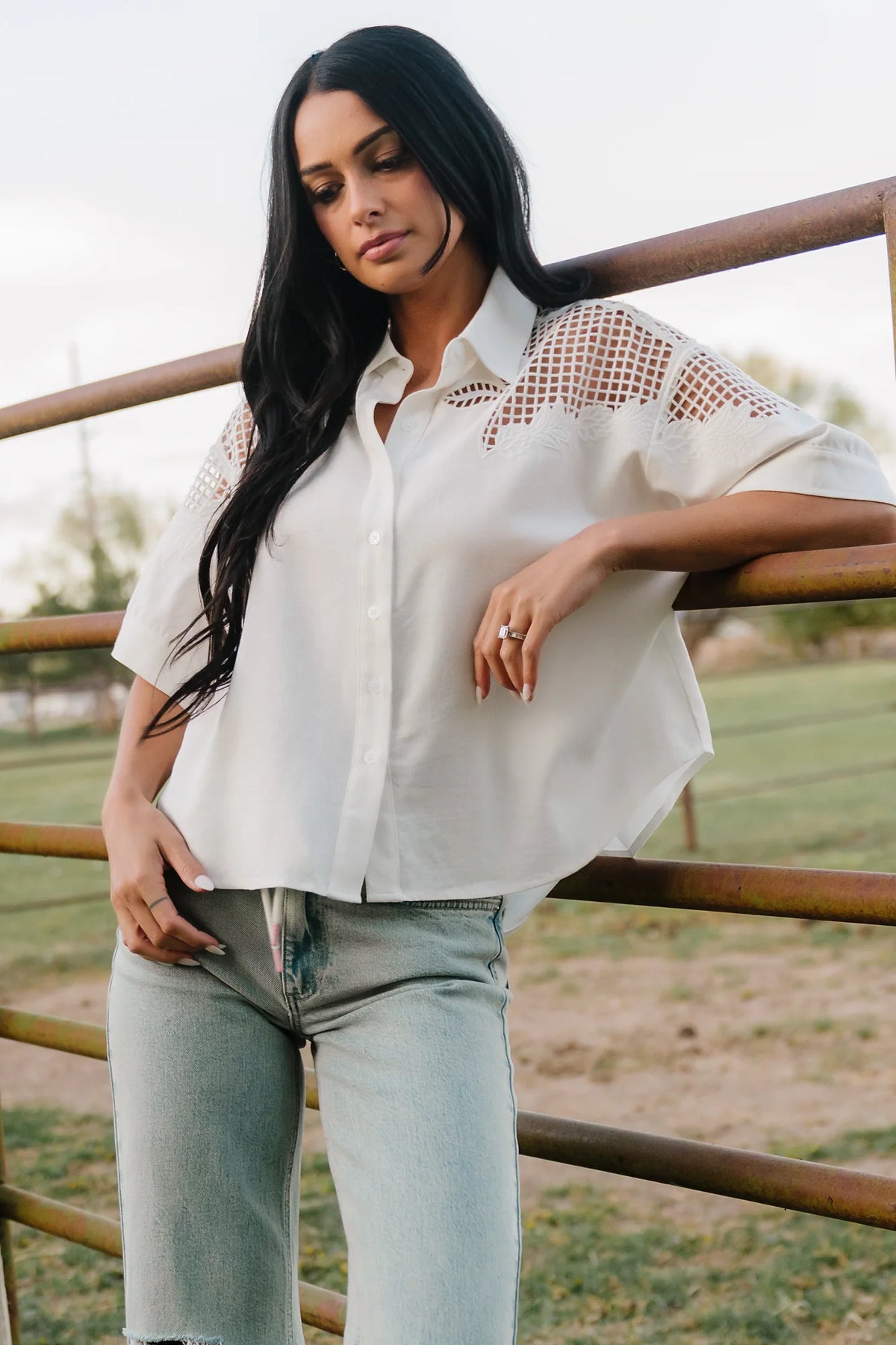 Jordin Embroidered Top | Off White Main image