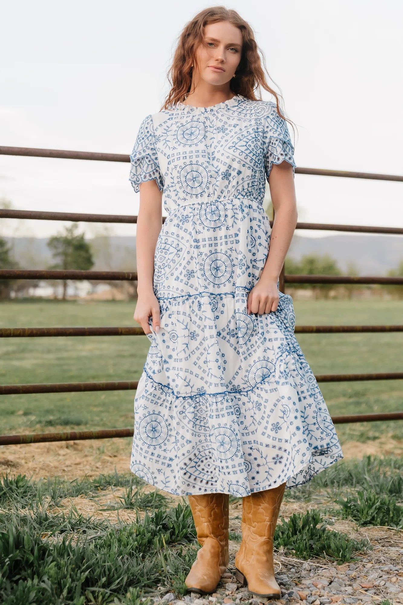 Mirabel Eyelet Midi Dress | White + Blue Secondary image