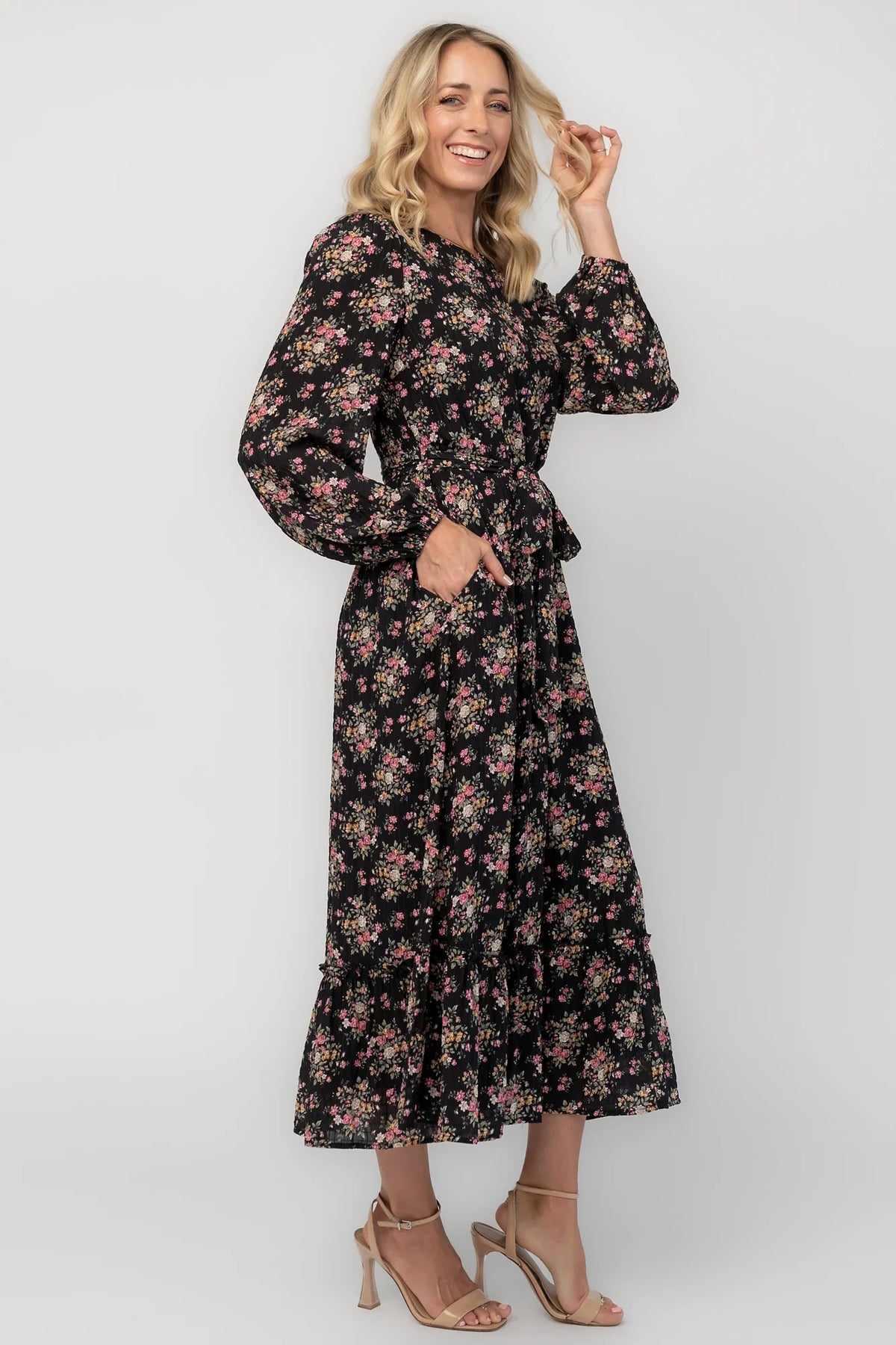 Idalia Midi Dress | Black Floral