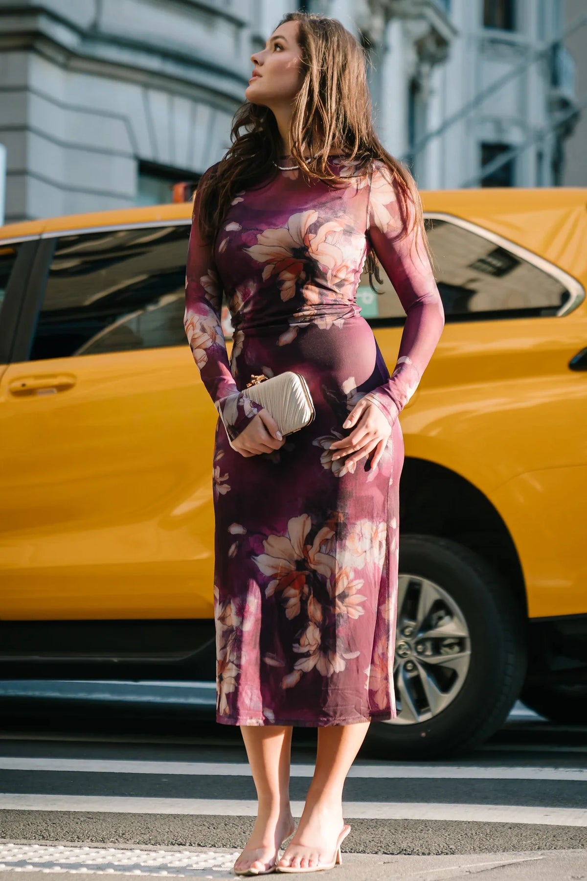Darya Mesh Midi Dress | Purple Floral Main image