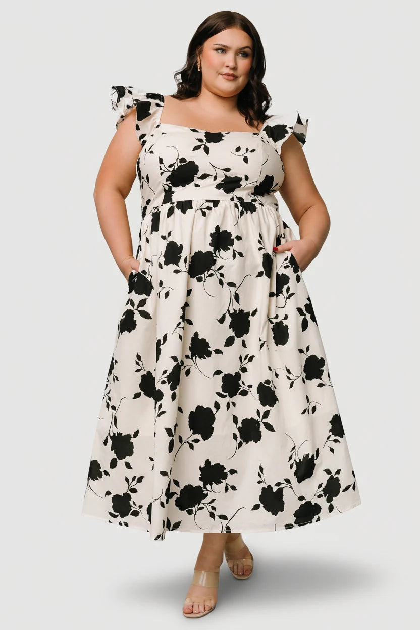 Bridget Midi Dress | Ivory + Black Floral
