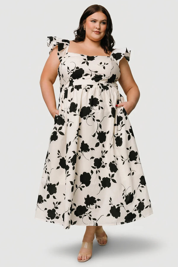 Bridget Midi Dress | Ivory + Black Floral