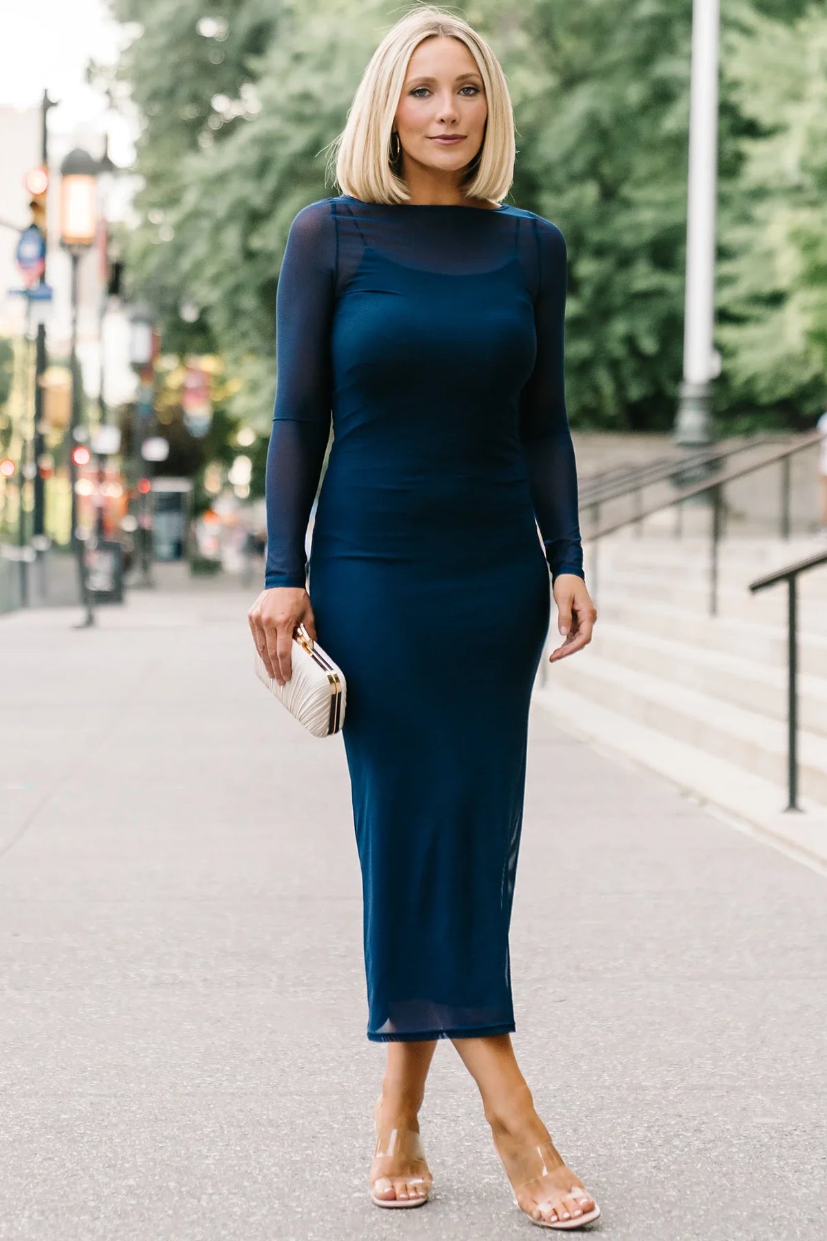 Darya Mesh Midi Dress | Navy Main image