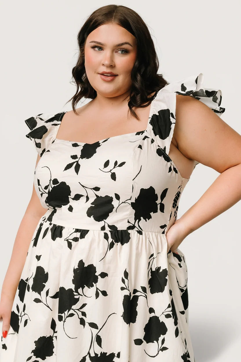 Bridget Midi Dress | Ivory + Black Floral