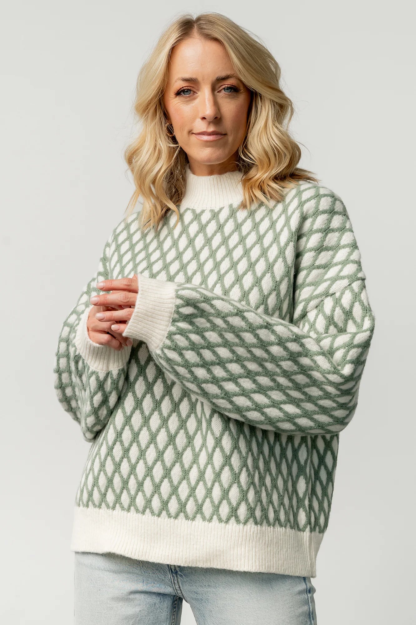 Hendrix Diamond Knit Sweater | Green Secondary image