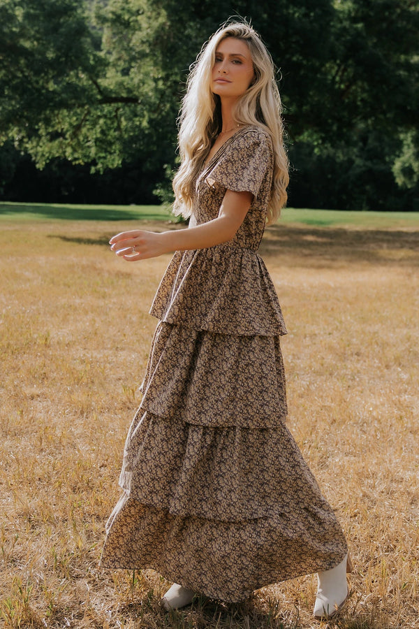 Aloette Tiered Maxi Dress | Brown Floral