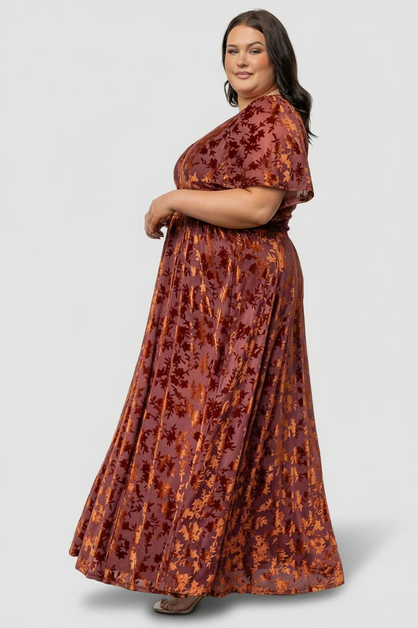 Veronica Velvet Maxi Dress | Rust