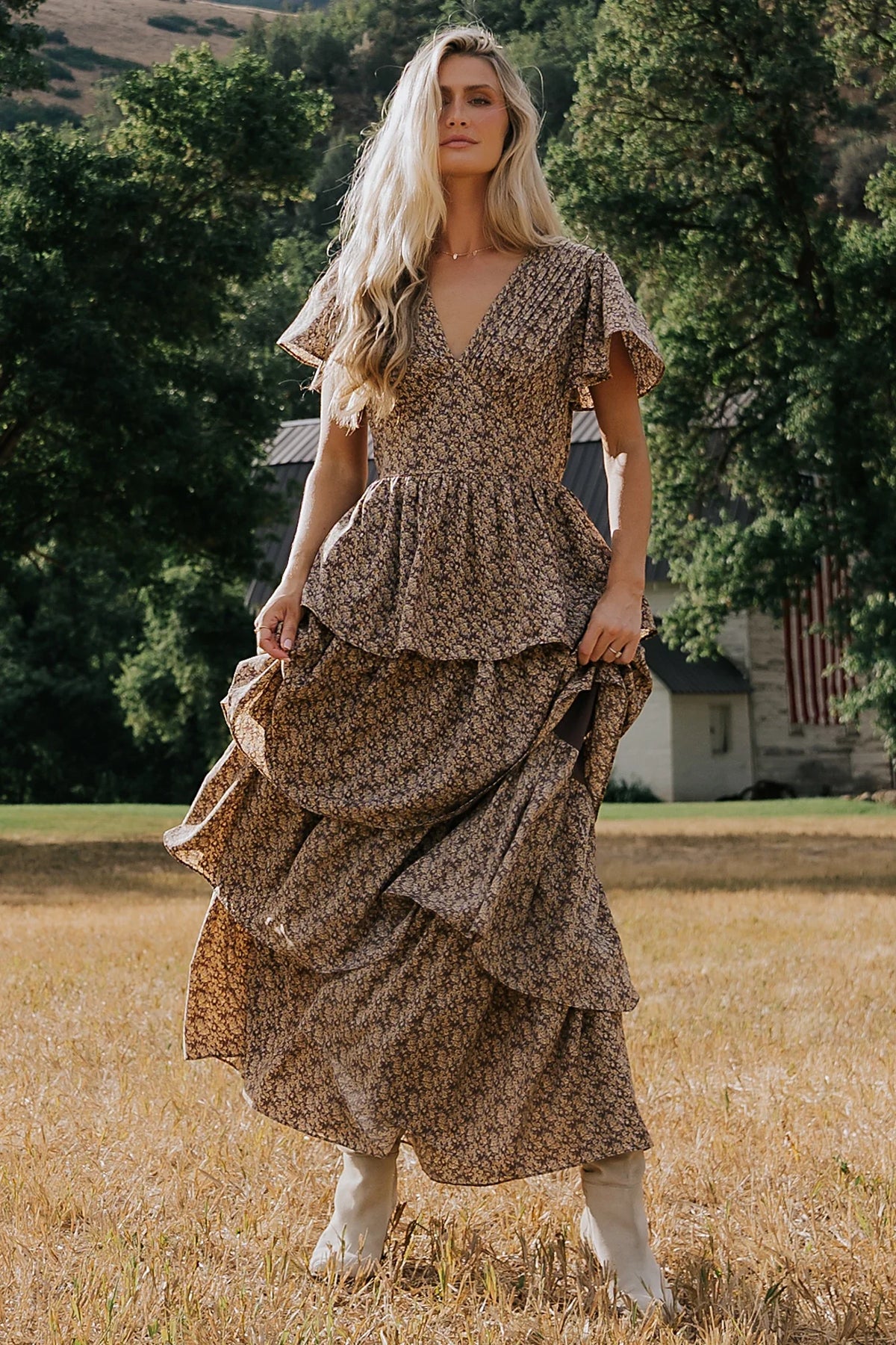 Aloette Tiered Maxi Dress | Brown Floral Main image