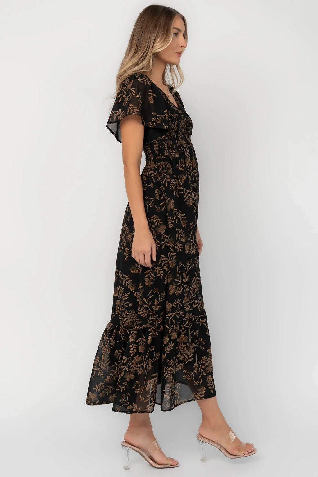 Monica Smocked Dress | Black + Gold
