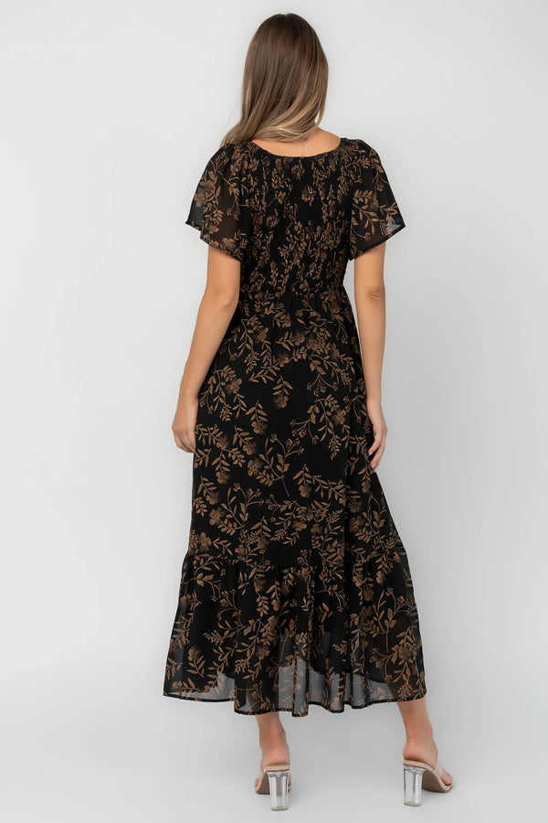 Monica Smocked Dress | Black + Gold