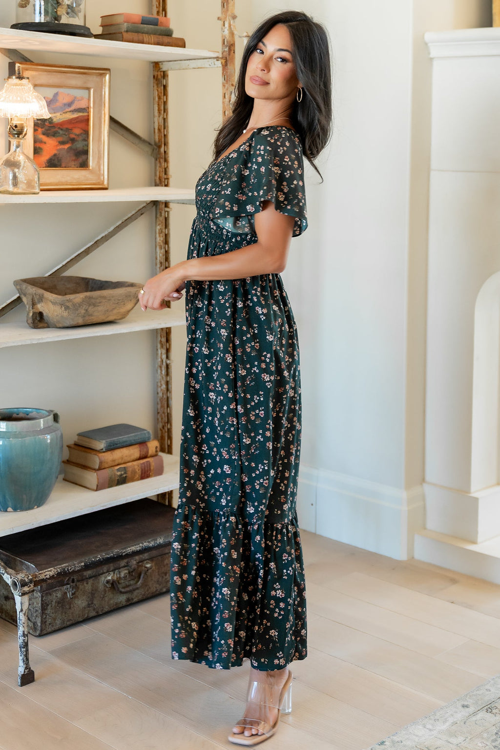 Jerah Smocked Dress | Deep Jade Floral