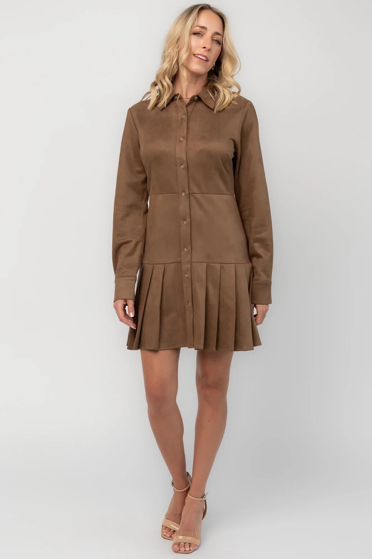 Ezra Faux Suede Short Dress | Coffee