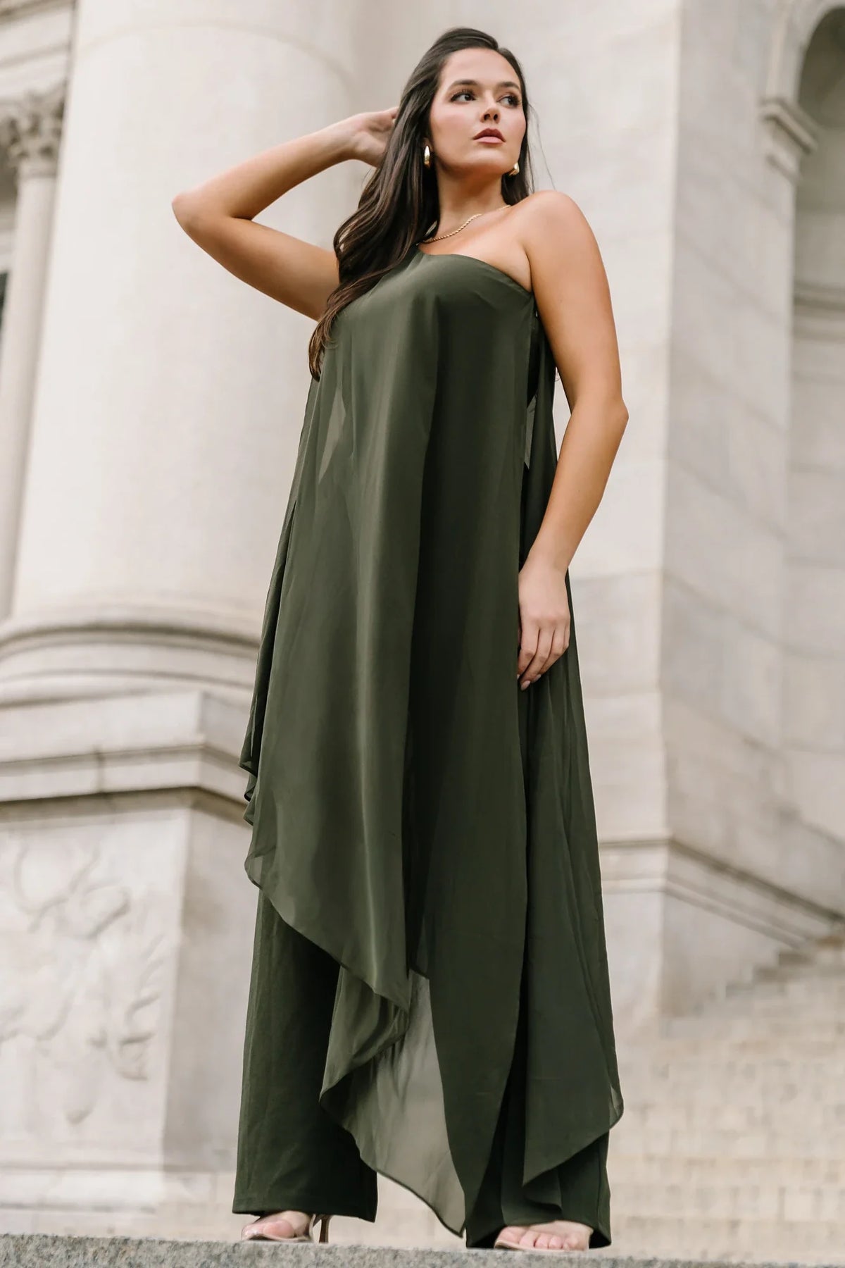 Penthouse One Shoulder Jumpsuit | Olive