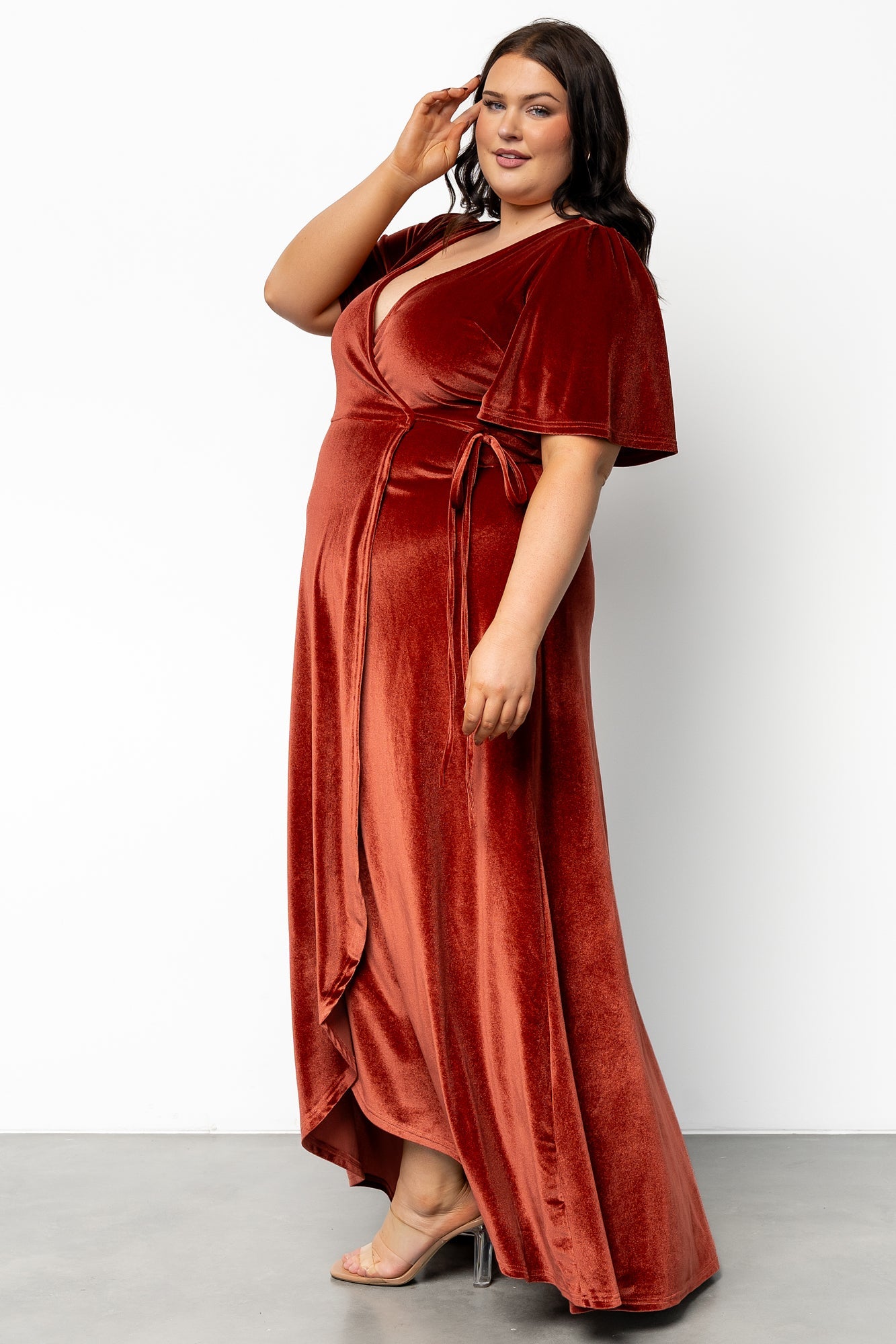 Katelyn Velvet Maxi Wrap Dress | Cinnamon Secondary image