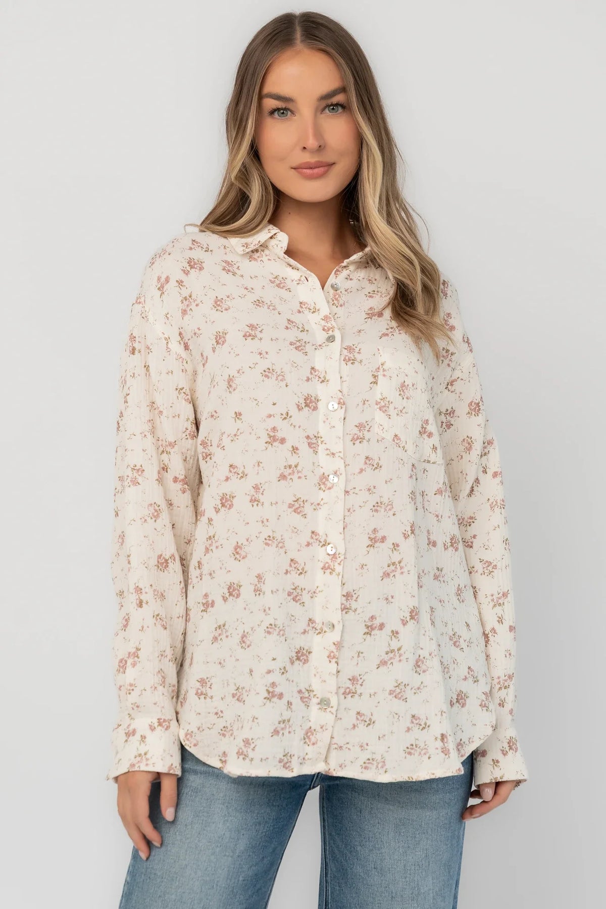 Jessie Button Up Blouse | Ivory Floral Main image