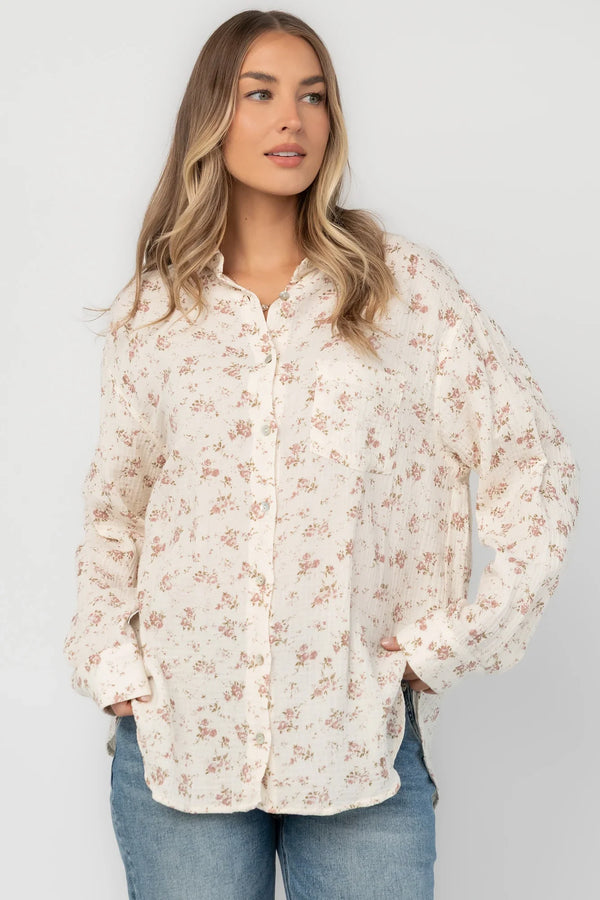 Jessie Button Up Blouse | Ivory Floral