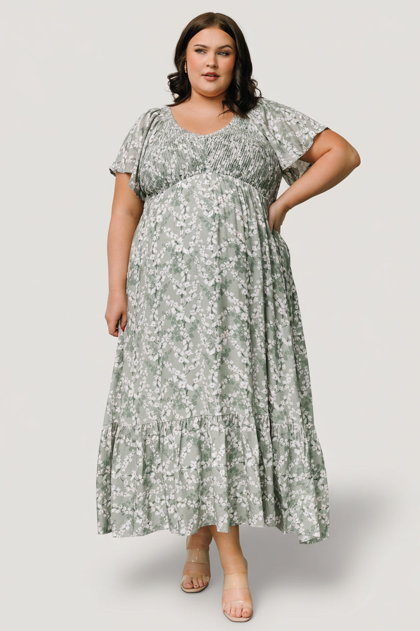 Joanie Smocked Dress | Sage + Off White Floral Secondary image