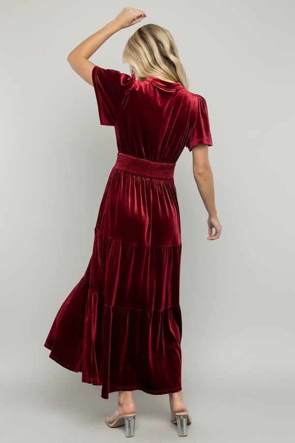 Maida Embroidered Velvet Dress | Cranberry