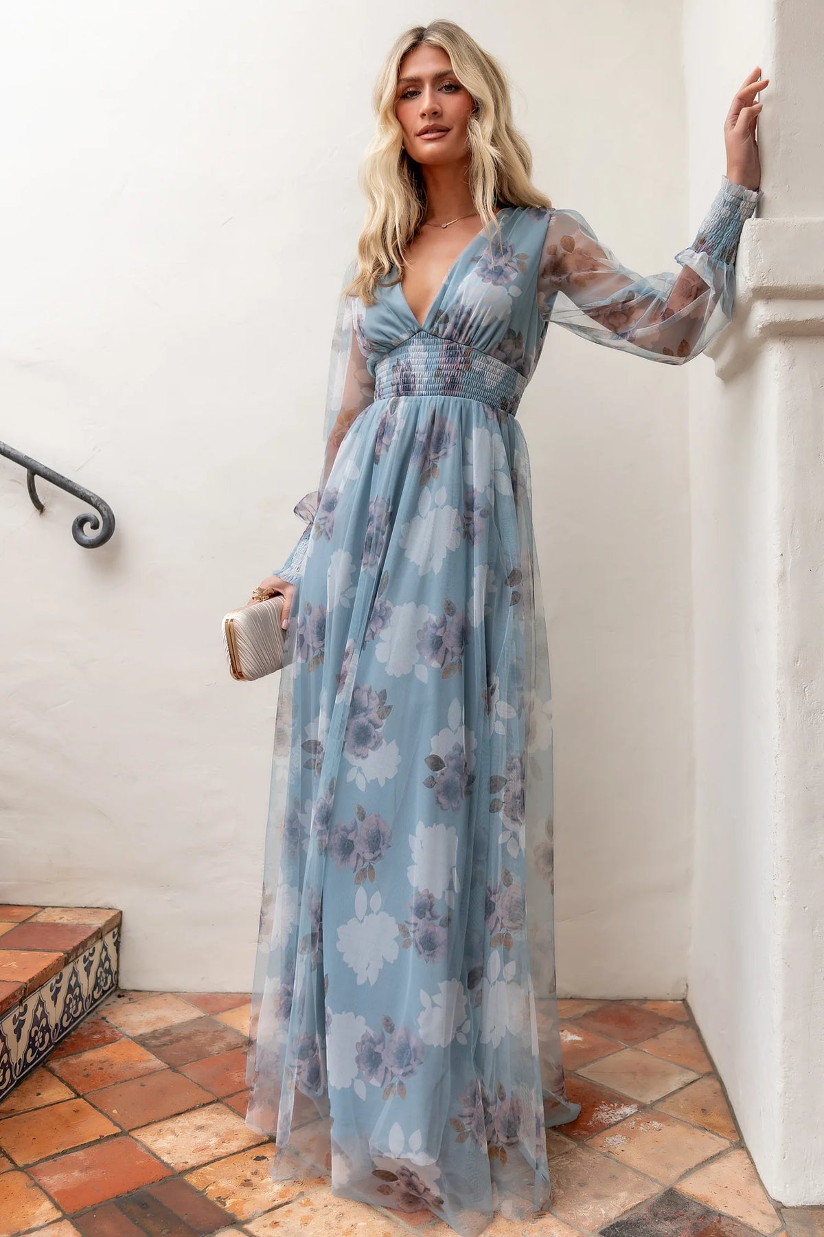 Layla Tulle Maxi Dress | Light Blue Floral Main image