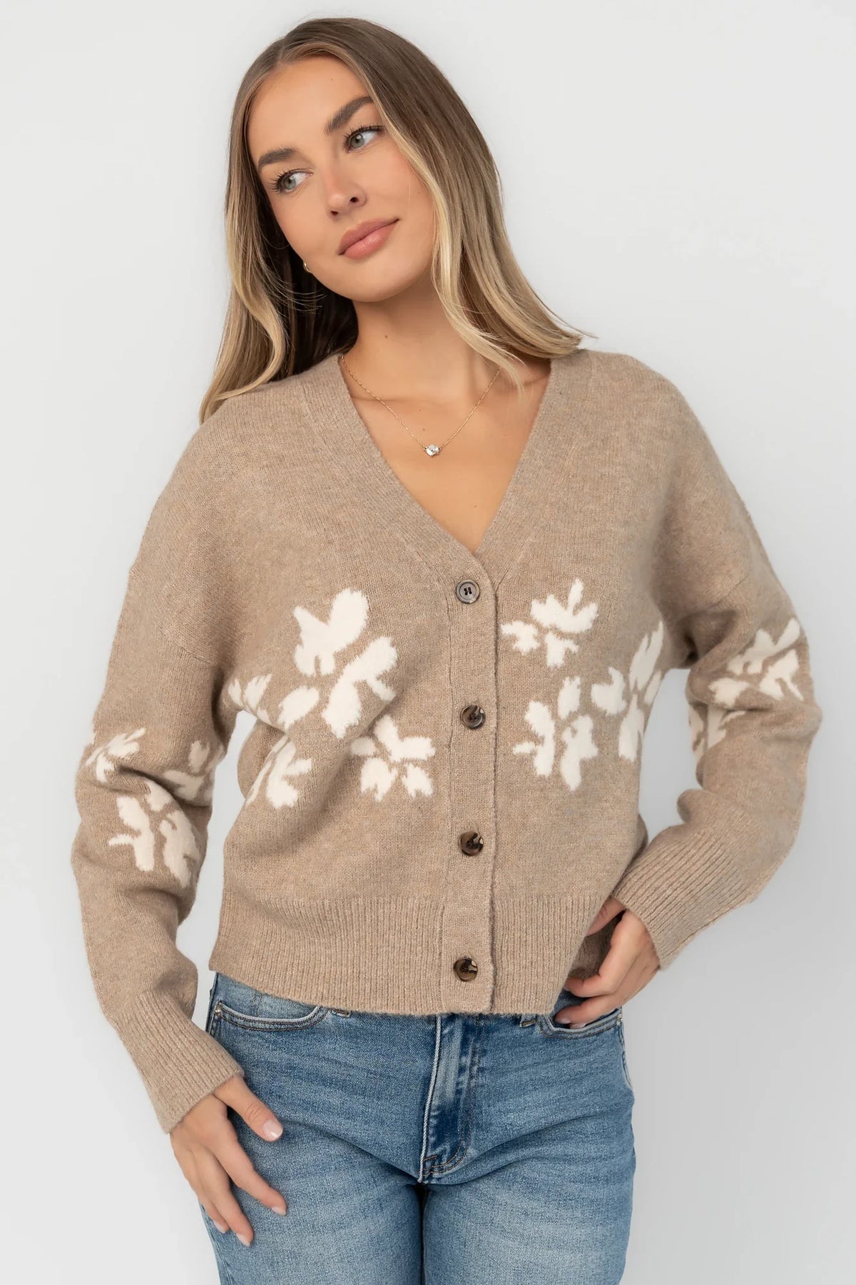 Adelana Knit Cardigan | Taupe Main image