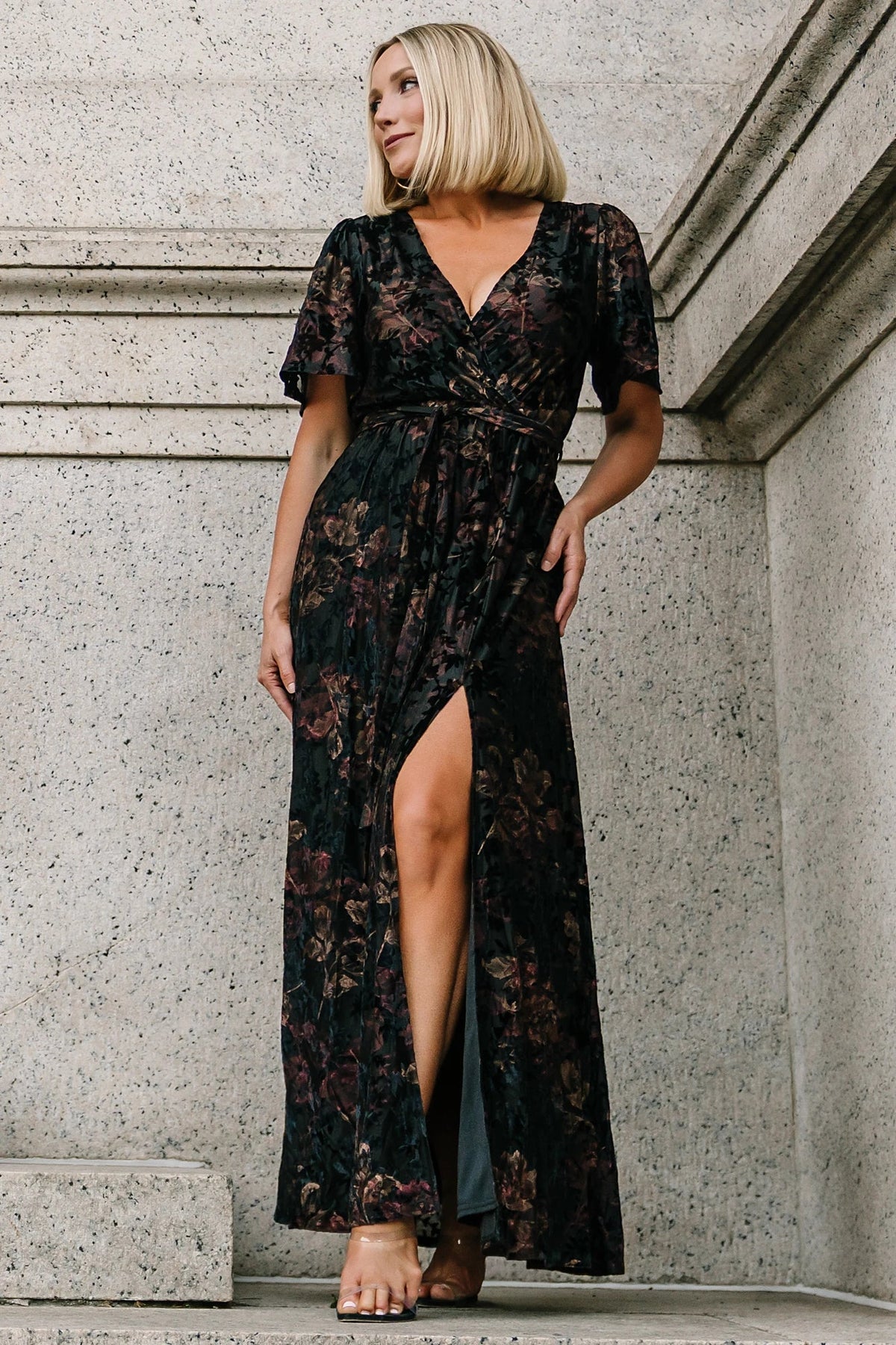 Uma Velvet Maxi Dress | Black Floral Main image