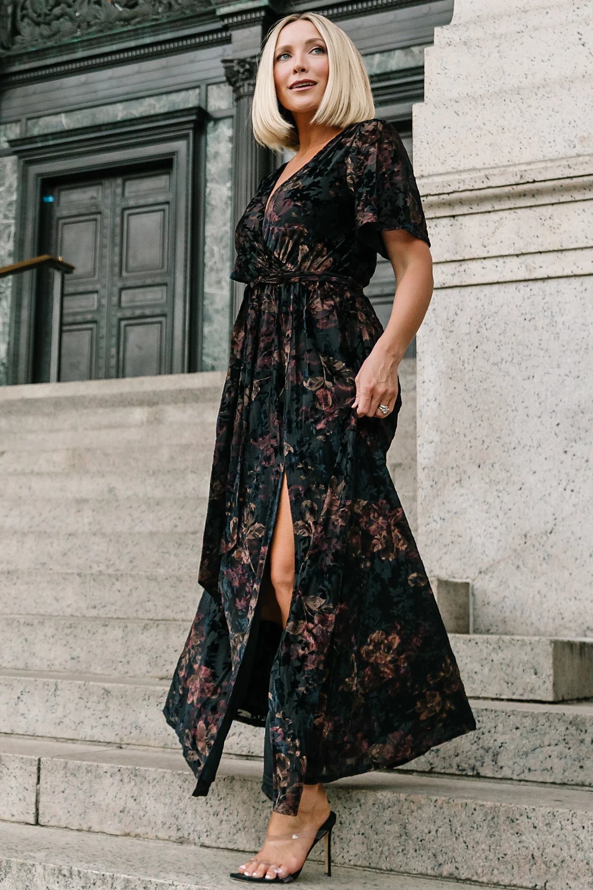 Uma Velvet Maxi Dress | Black Floral
