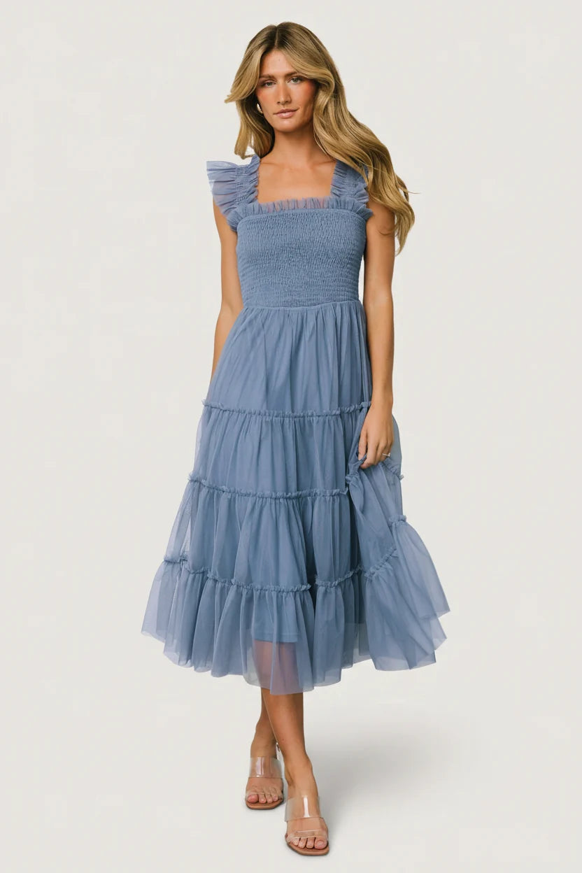Emma Smocked Tulle Dress | Slate Blue Main image