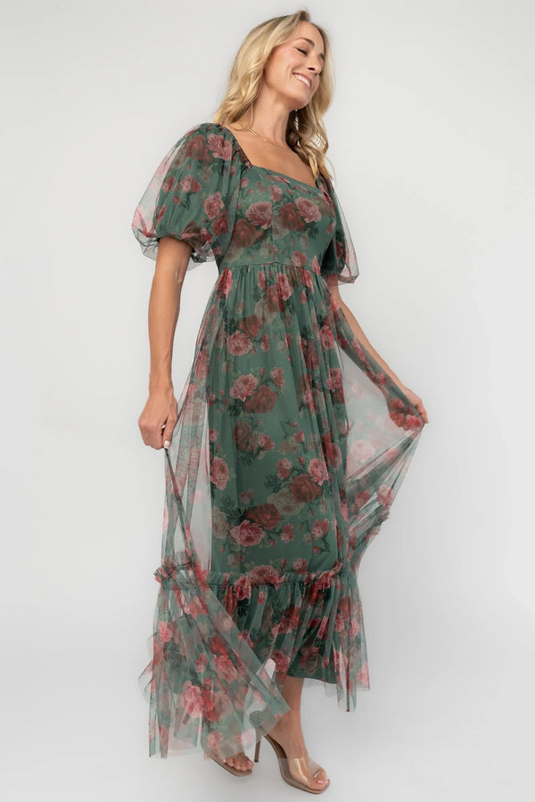 Emmeline Midi Dress | Green Floral