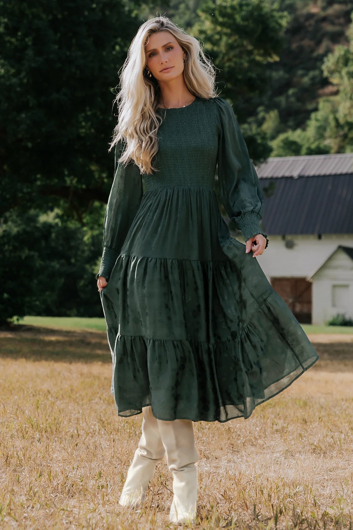 Stockholm Smocked Dress | Dark Green Main image