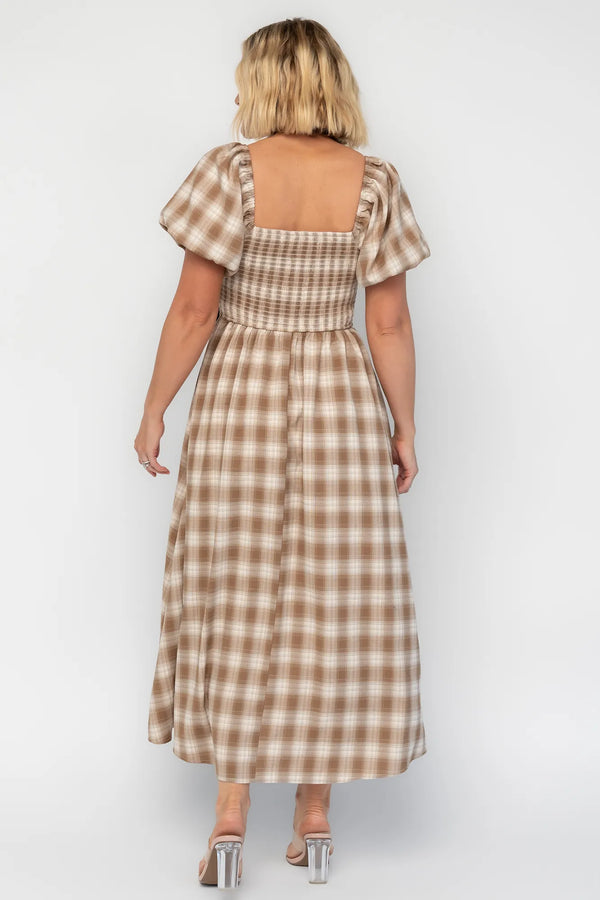 Sinclair Midi Dress | Brown Plaid