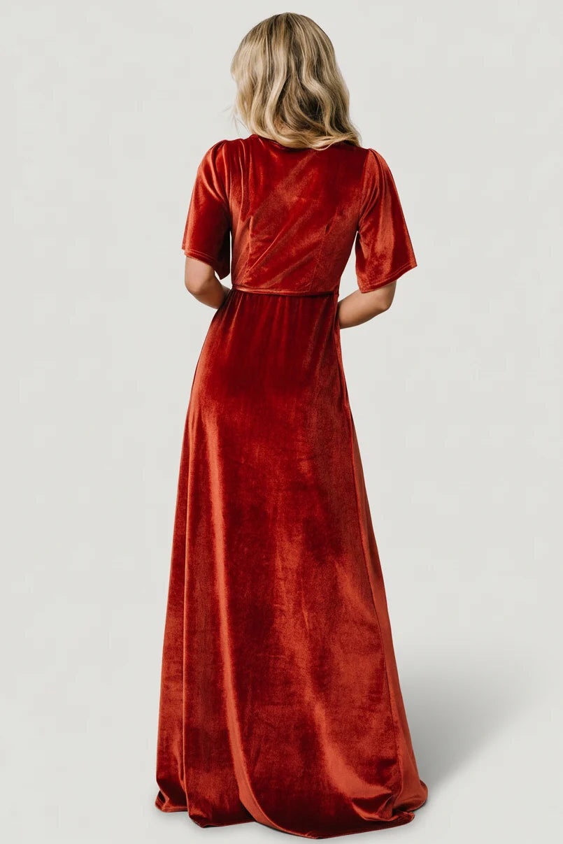 Meghan Velvet Wrap Maxi Dress | Terracotta