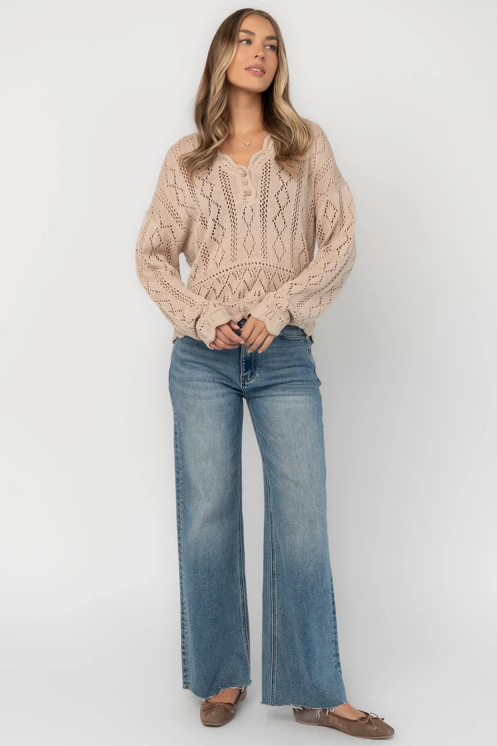 Farley Pointelle Top | Oatmeal