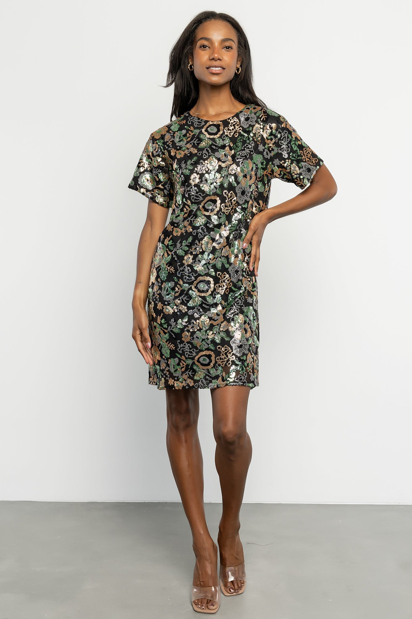 Squires Sequin Short Dress | Black + Green Multi Secondary image