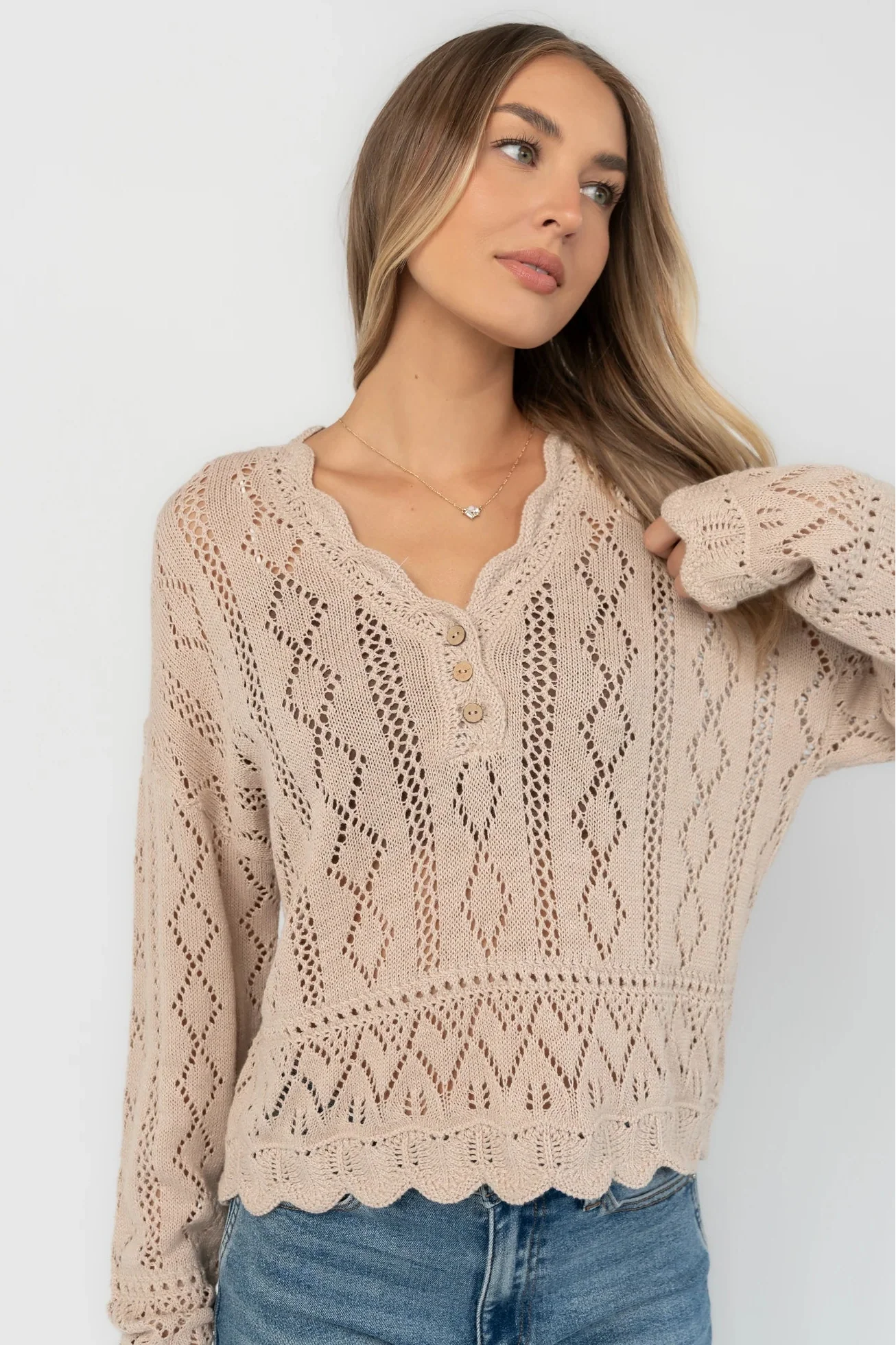 Farley Pointelle Top | Oatmeal Secondary image