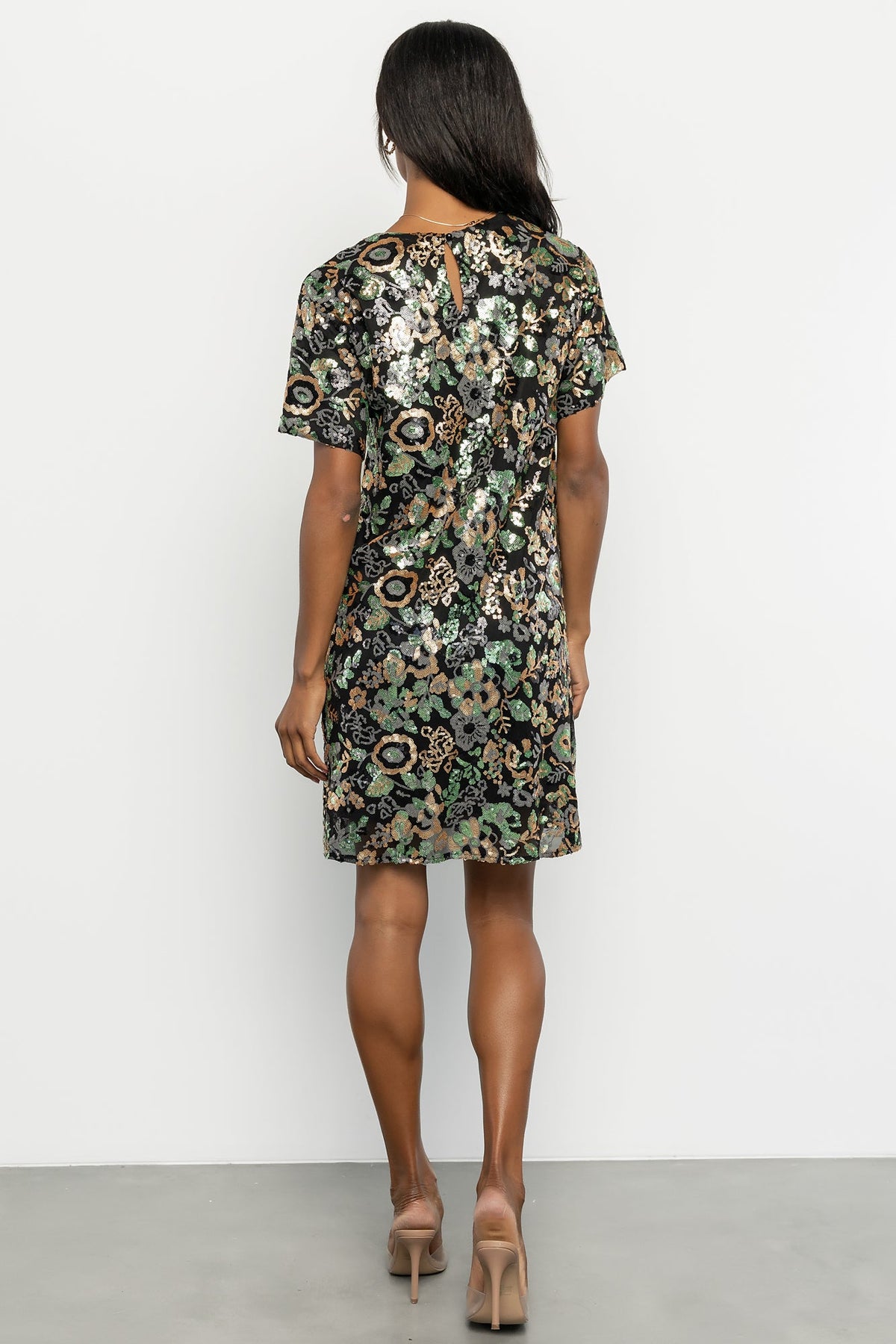 Squires Sequin Short Dress | Black + Green Multi