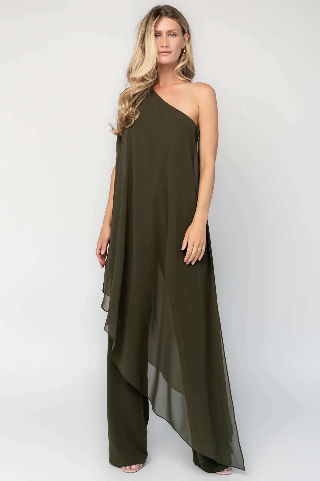 Penthouse One Shoulder Jumpsuit | Olive Secondary image