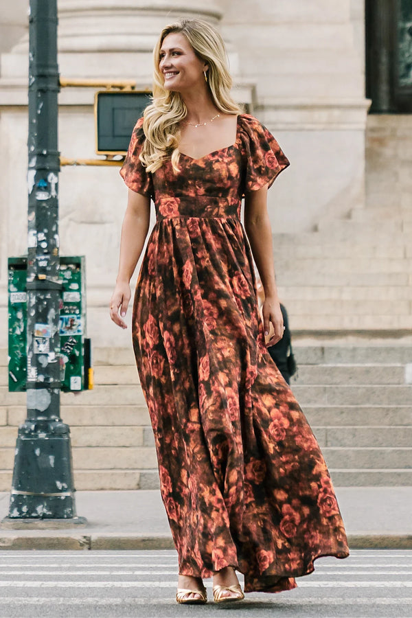 Astor Maxi Dress | Dark Rust Floral
