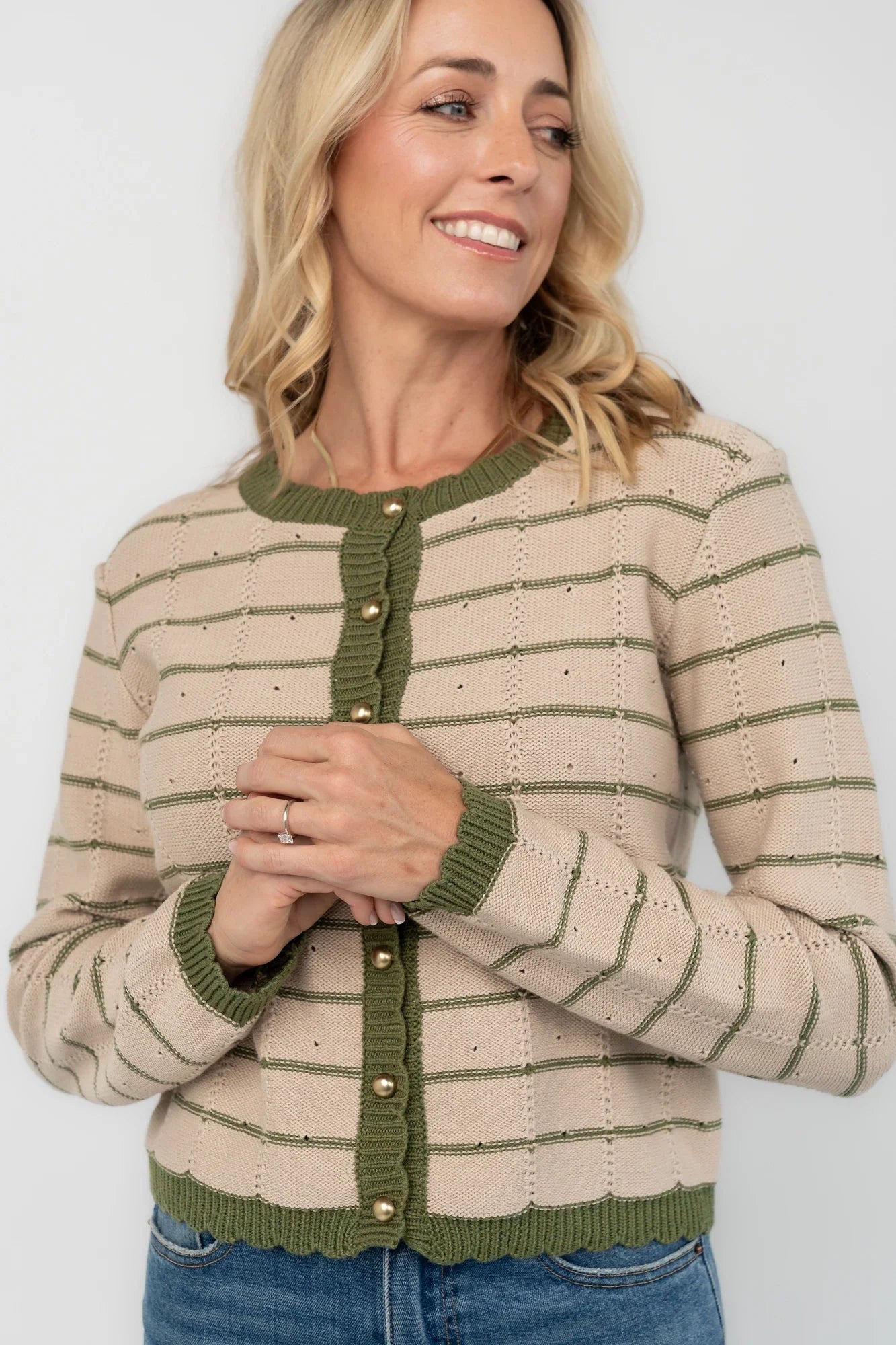 Quincie Striped Cardigan | Beige + Olive Secondary image