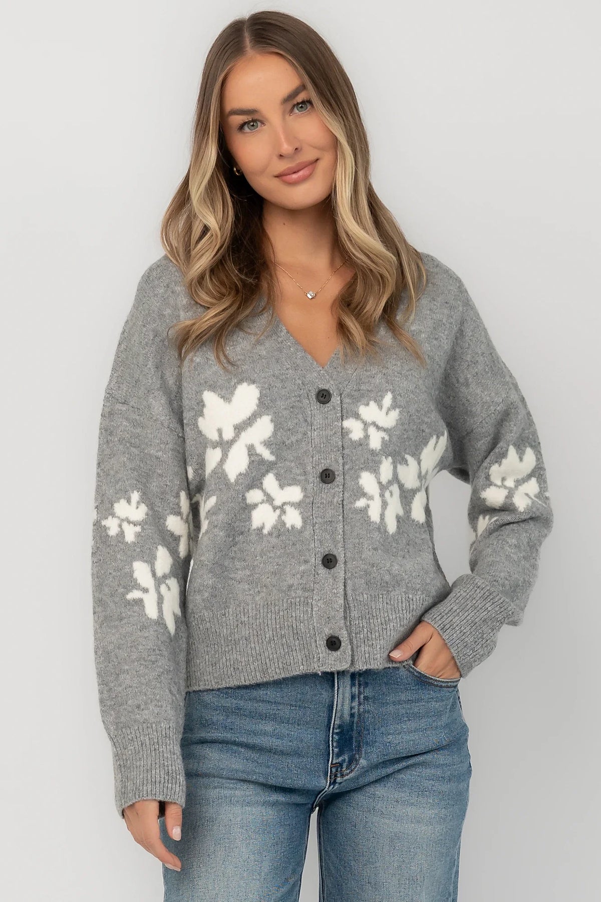Adelana Knit Cardigan | Gray Main image