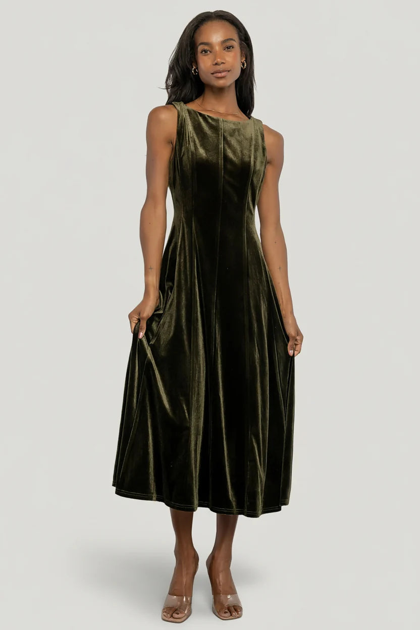 Annika Velvet Midi Dress | Olive