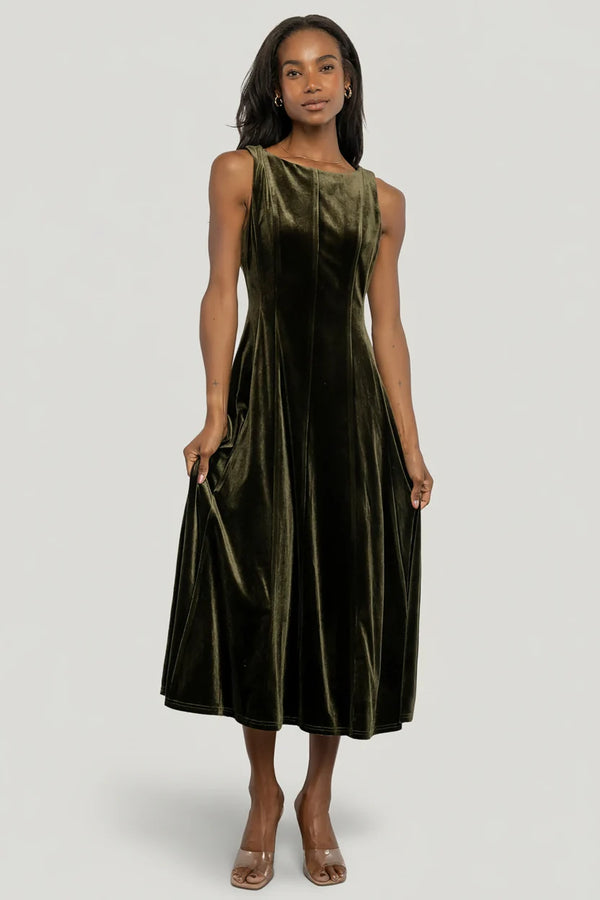 Annika Velvet Midi Dress | Olive